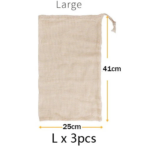 3-Pack Reusable Cotton Mesh Produce Bags