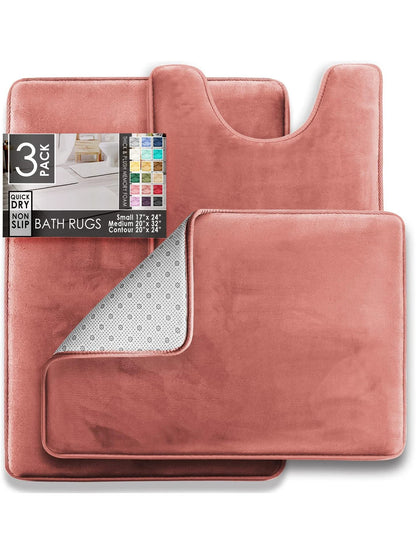 3PC Velvet Memory Foam Bathroom Rugs
