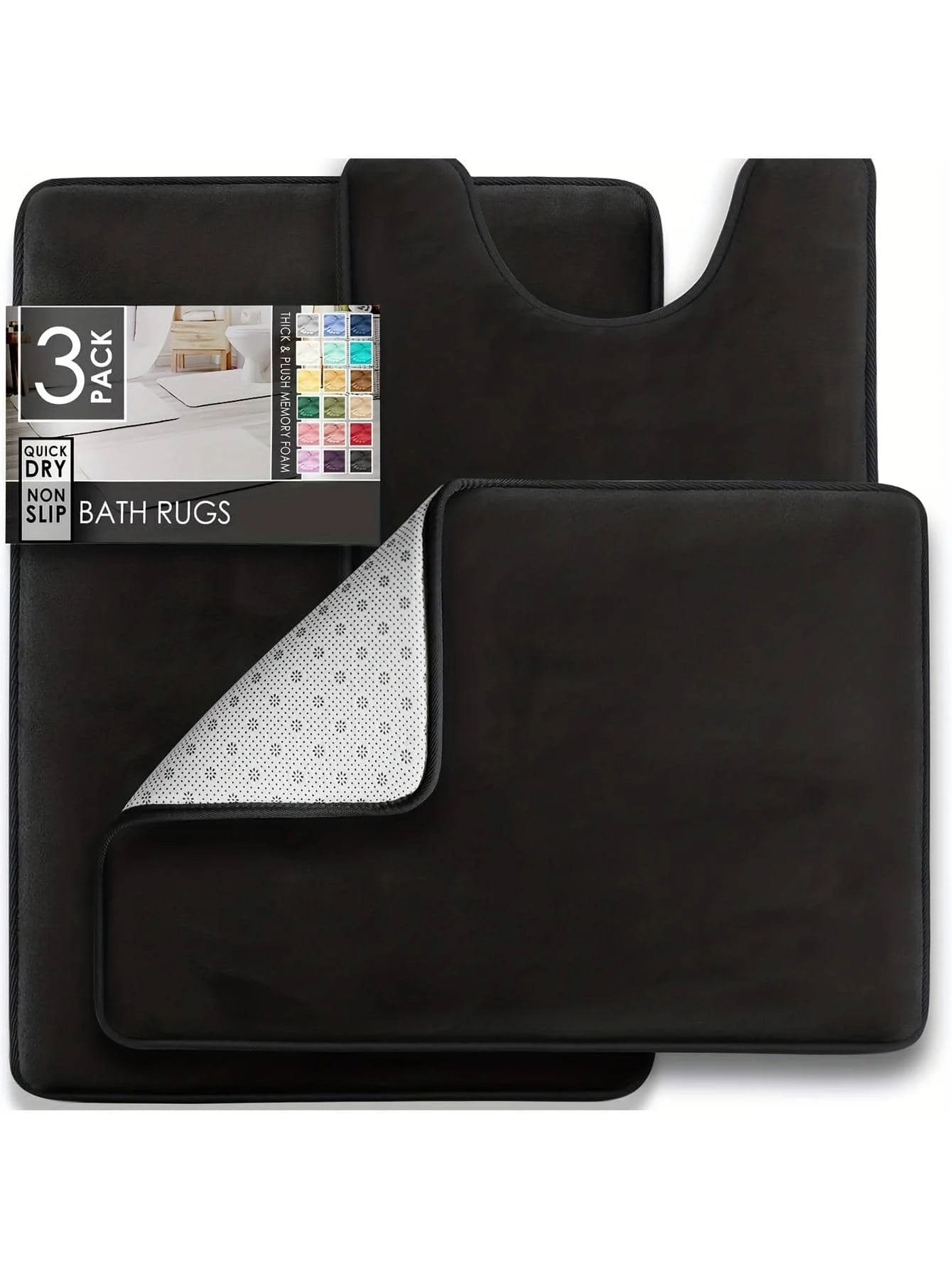 3PC Velvet Memory Foam Bathroom Rugs