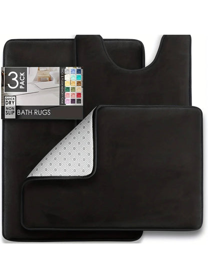 3PC Velvet Memory Foam Bathroom Rugs