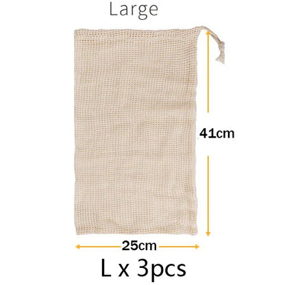 3-Pack Reusable Cotton Mesh Produce Bags