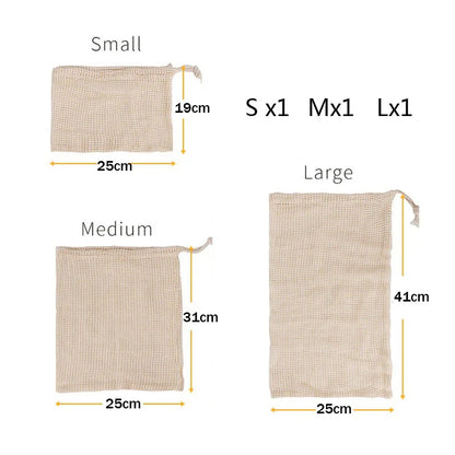 3-Pack Reusable Cotton Mesh Produce Bags