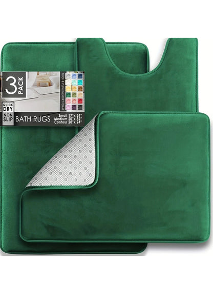3PC Velvet Memory Foam Bathroom Rugs