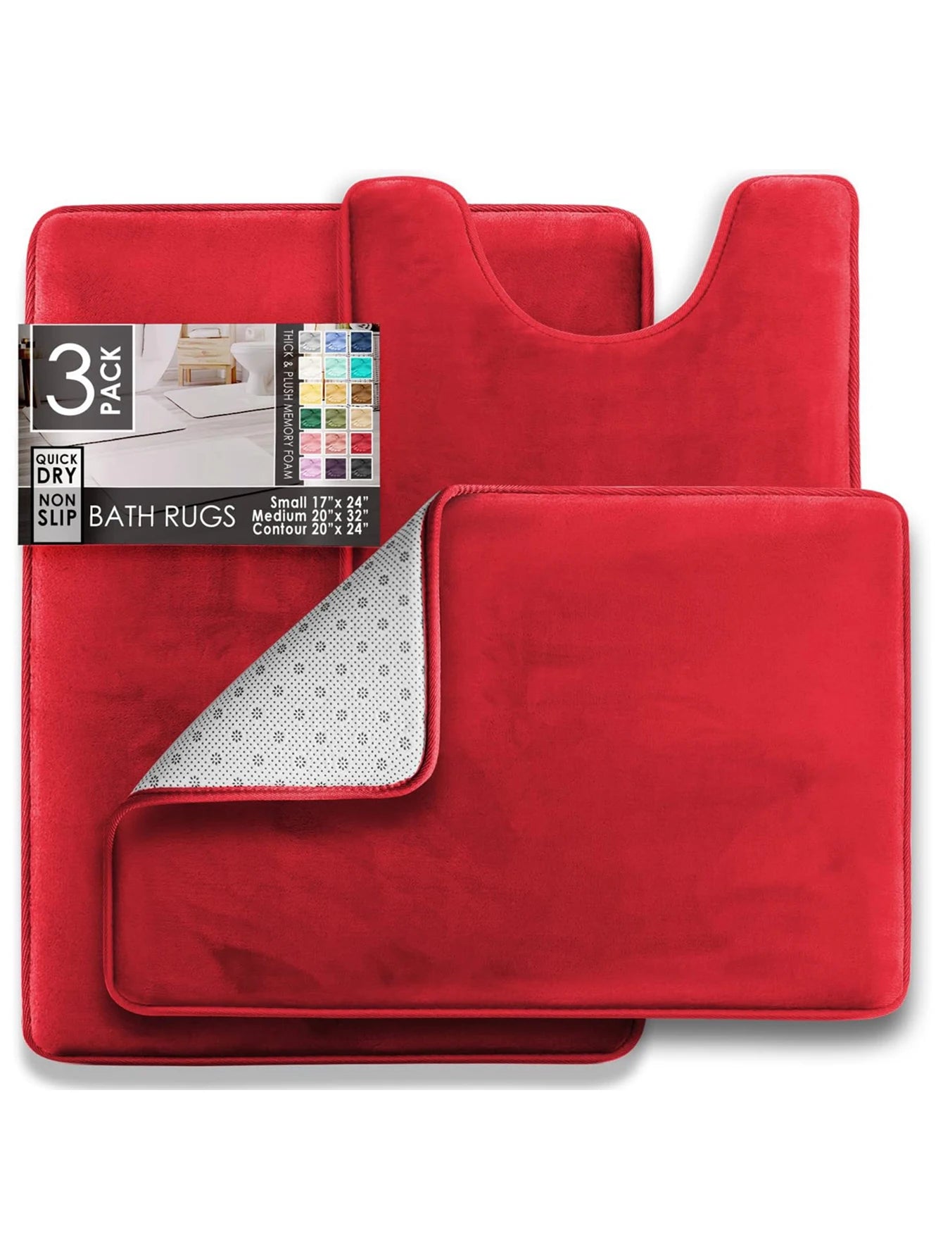 3PC Velvet Memory Foam Bathroom Rugs