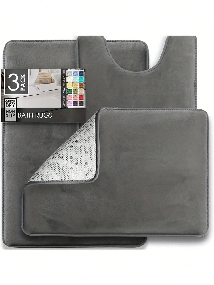 3PC Velvet Memory Foam Bathroom Rugs