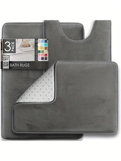3PC Velvet Memory Foam Bathroom Rugs