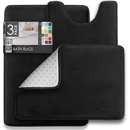 3PC Velvet Memory Foam Bathroom Rugs