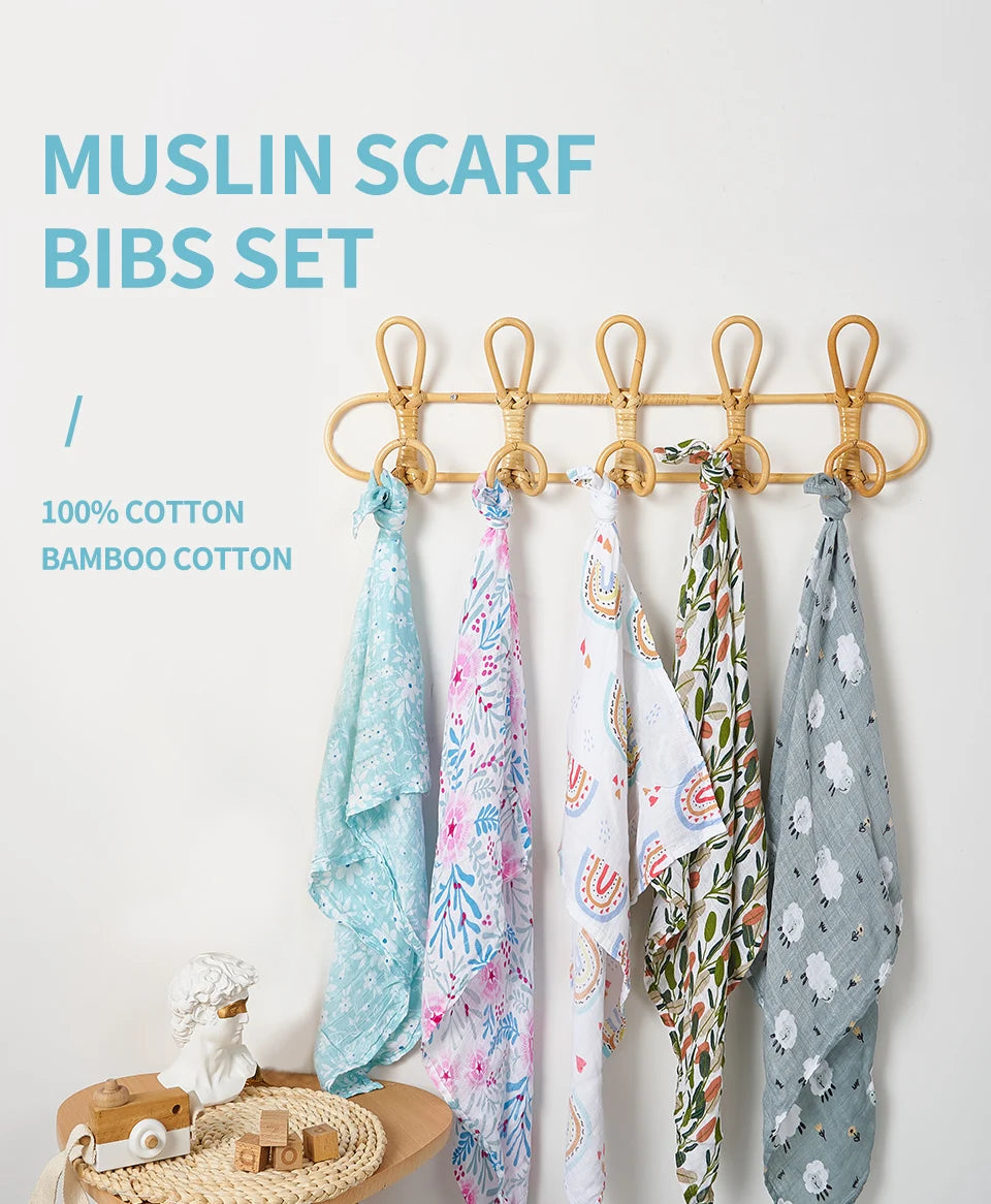 Bamboo Cotton Muslin Bibs & Burp Cloths