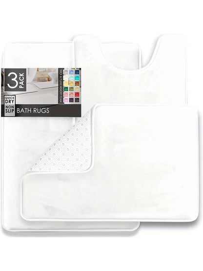3PC Velvet Memory Foam Bathroom Rugs