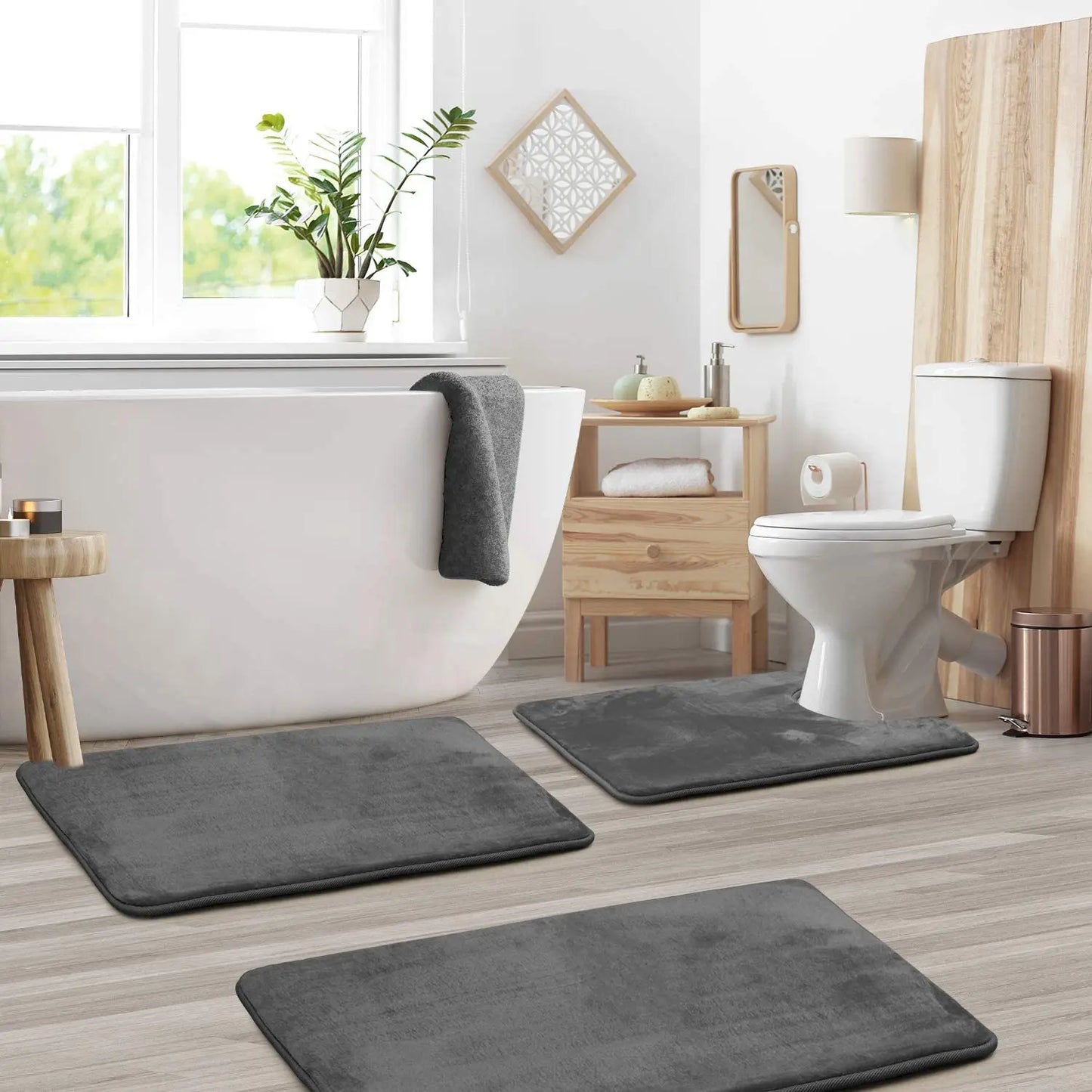 3PC Velvet Memory Foam Bathroom Rugs