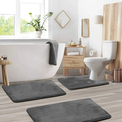 3PC Velvet Memory Foam Bathroom Rugs