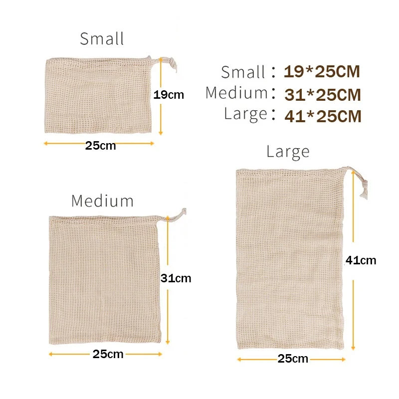 3-Pack Reusable Cotton Mesh Produce Bags