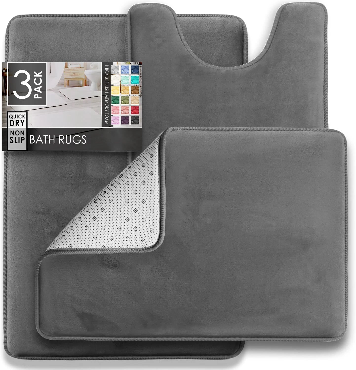 3PC Velvet Memory Foam Bathroom Rugs