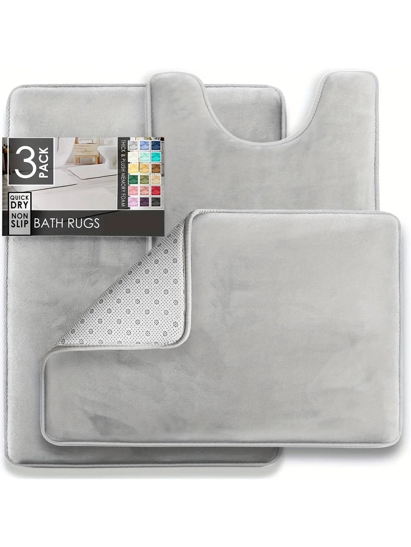 3PC Velvet Memory Foam Bathroom Rugs