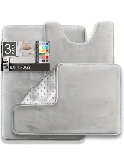 3PC Velvet Memory Foam Bathroom Rugs