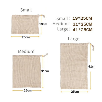 3-Pack Reusable Cotton Mesh Produce Bags