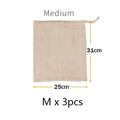 3-Pack Reusable Cotton Mesh Produce Bags